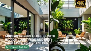 Modern Concrete House with Indoor Courtyard And Cozy Backyard for Urban Living!