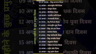 #August imp days #gkforallcompetitiveexams