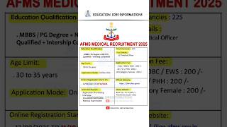 AFMS Medical Officer Vacancy 2025 | New Vacancy 2025 | Education Jobs Information #shorts