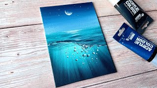 underwater aesthetic seascape painting / easy acrylic painting ideas for beginners