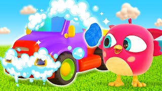 Hop Hop the owl plays with tow truck & toy excavator at the beach. Baby cartoons & baby videos.