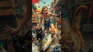 An Orange Ginger and Black Cat Just Stole a Giant Fish from the Market… You Won’t Believe How! 🐟😹