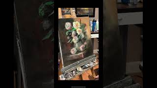White Peonies in a Silver Vase | 20x20 oil on canvas