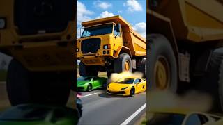 Bugatti,lamborghini and ferarri run over by a truck belaz!! #automobile #bugatti #action #truck
