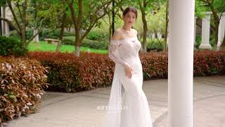 Detachable Off Shoulder Sleeve Sparkly Mermaid Wedding Dress #BrydealoFactory