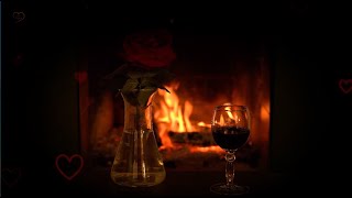 Romantic Love Night Music ❤️🍷 Cozy Fireplace & Blues Guitar Playlist | Wine Night Chill Music