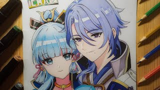 Drawing Kamisato Ayaka & Kamisato Ayato | Genshin Impact #shorts
