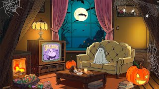 Haunted Vintage House at Midnight 🎃 Distant 1940s Oldies Playing in Another Room | Crackling Fire🔥