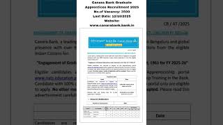Canara Bank Graduate Apprentices Recruitment 2025 Last Date:12/10/2025 More Details in Description👇👇