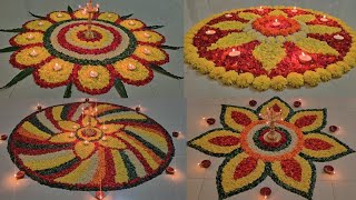 4 simple & easy diwali flower rangoli design / diwali decoration ideas / flower rangoli ideas