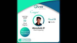 🚀 Student Success Story – Manobala B | Cloud Engineer Placement @ Quadra | Qtree Technologie