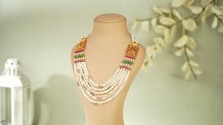 Stunning 22k Gold Pearl & Emerald Long Haar Necklace - Elegant Traditional Jewelry