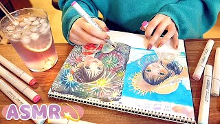 深夜のお絵描きパーティー🌙夏のイラスト【コピック】