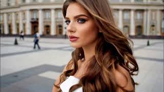 Brunette Woman with Blue Eyes – Elegant City Portrait #BrunetteBeauty #BlueEyes #UrbanChic #City