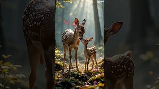 🦌 Enchanting Moments of a Mother Deer and Her Fawns 🌞 #mother deer#  #wild deer journey#