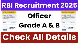 RBI Recruitment 2025 govt job ||  officer Grade A&B ||. Check all details 