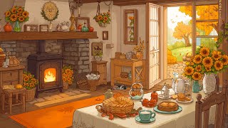 Cozy 1950s Autumn Day 🍂 English Countryside Cottage with Vintage Oldies Playing in Another Room