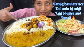BIGBITE | EATING 🔥BASMATI JEERA RICE ,DAL,AALU SABJI EGG BHURJI PAPAD | EATING SHOW @FoodieloveRk