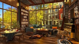 Spring Coffee Shop Ambience with Relaxing Jazz Instrumental Music & Waterfall Sound for Study, Work