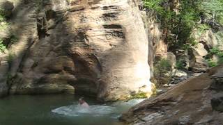 Zion Narrows - Parker jumps into a pool of water