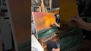 Ship Under the Sunset | 30x24 oil on canvas