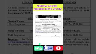 **📢 AIIMS PhD Program July 2025 Notification Out! | Application Form is Live Now**