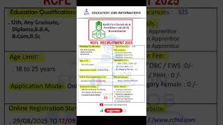 RCFL RECRUITMENT 2025 | New Vacancy 2025 | Education Jobs Informations #shorts