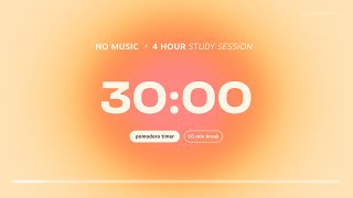 4-hour Pomodoro Timer for Studying 💛 30 min Study Session with 10 min breaks | Aesthetic Countdown