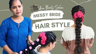 Most beautiful party & wedding hair style Messy bride hair style | in Telugu | tutorials | #bride 
