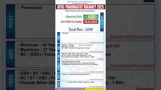 BTSC Pharmacist Vacancy 2025 | Pharmacist vacancy 2025