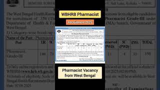 WBHRB PHARMACIST RECRUITMENT 2025 | West Bengal Pharmacist Vacancy 2025 #wbhrb #pharmacist