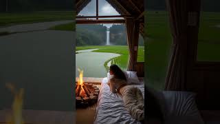 sleep beside me and enjoy this atmosphere 🌨🌿🔥#nature #rainyday #village #asmrrain #shorts