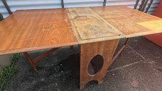 I restored a 1950s mcm drop leaf table veneer damage