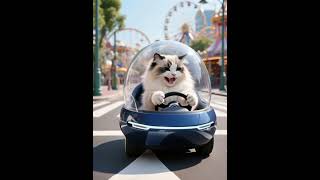 Joyful Ragdoll cat driving and exploring the amusement park. #cat #ragdollparcore #animals