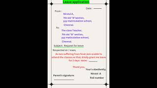 School Leave letter example ||  #letterwriting #shorts