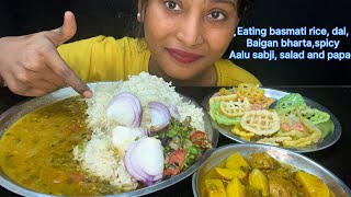 BIGBITE | EATING BASMATI JEERA RICE,DAL,SPICY AALU SABI,SALAD,PAPAD | EATING SHOW #asmrsounds#asmr