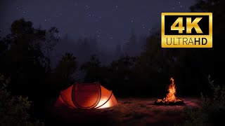 Mountain Forest Night Camping - Sleep-Inducing Ambience with Campfire, Crickets, Owls, and Wolves