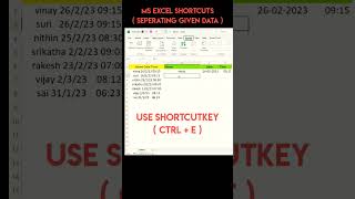 seperating the data using shortcutkeys in Ms excel #laptop #youtubeshorts #shorts #kvcomputertech