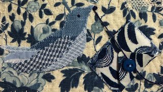 Slow stitched scrappy bird - vintage French style thread painting & lace #stitcheryswap for Sheryn