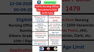 SGPGI Nursing Officer Recruitment 2025 | 1479 vacancies #governmentjobs #govtjobs2025 #careerpulse