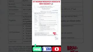 ICT Mumbai Research Associate Vacancy | New Govt. Pharma Job | Eligibility, Salary, Last Date 📢