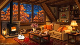 cozy reading nook ambience🌧️1960s vintage oldies music with rain & fireplace sounds for relax, sleep