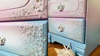 GORGEOUS Furniture Makeover || 3 Color Ombré, Stenciling and Bling 🤩