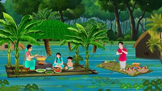 गाँव में केले की नाव पर परिवार | Hindi Story | Hindi Kahaniya | Moral Stories | cartoon story
