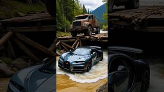 Bugatti with truck action in river!!! #bugatti #action #truck #car