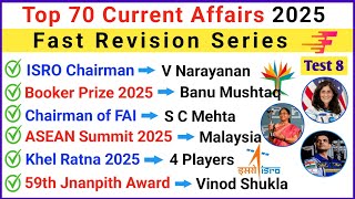 Top 70 Important Current Affairs 2025 | Last 7 Months Current Affairs 2025 | Current Affairs 2025