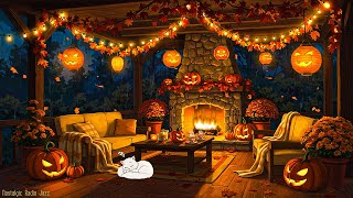 🎃warm wonderful halloween night ambience | cozy 1930s autumn with oldies playing in another room