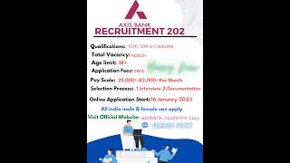 10th Pass Job| Axis Bank Recruitment 2023 |  Freshers Jobs 2023 #bankjobs #sarkarinaukri #shorts