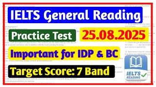IELTS Reading General Training Practice Test 25.08.2025 With Answers | General Reading Practice Test
