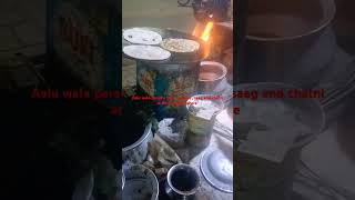 Aalu wala paratha with saag , makhan and tomato chatni at bhaati Gate Lahore